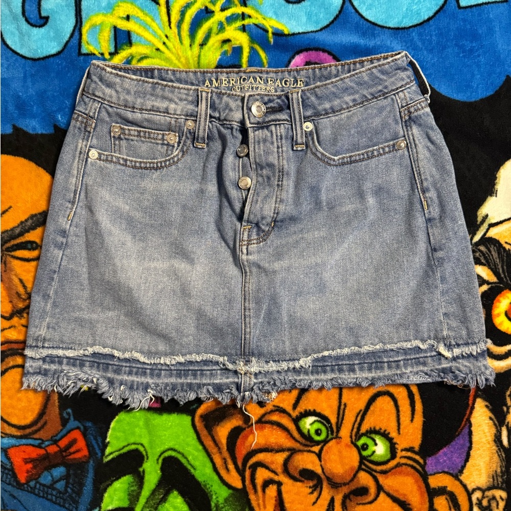 American Eagle Outfitters Frayed Hem Denim Mini Skirt